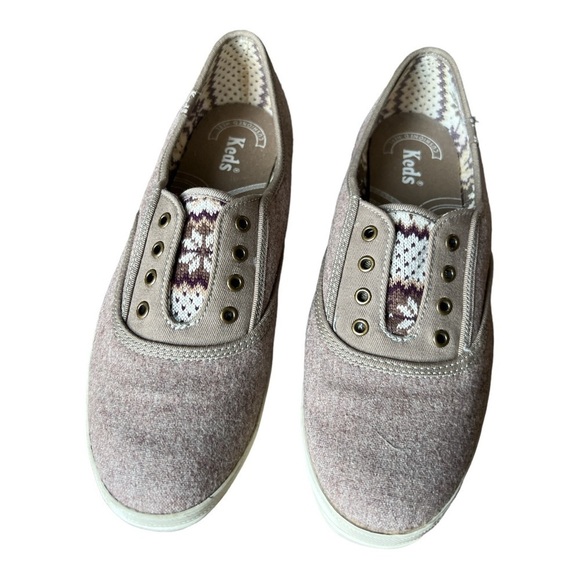 Keds Women’s Tan Wool Blend Fair Isle Cushioned Slip On Laceless Sneakers, Sz 8 - Picture 4 of 9